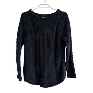 L.L Bean Women's Signature Cotton Fisherman Sweater Navy with Side Zips Sz Small